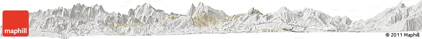 Shaded Relief Horizon Map of Pukë, lighten, semi-desaturated