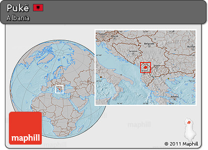 Gray Location Map of Pukë, hill shading