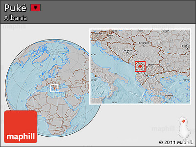 Gray Location Map of Pukë, hill shading