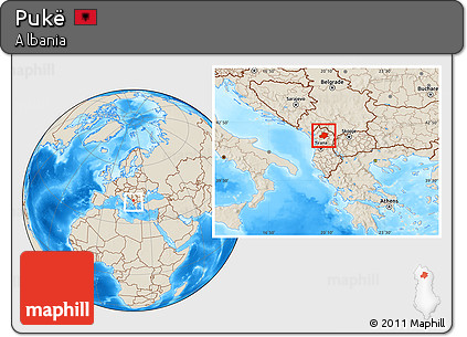 Shaded Relief Location Map of Pukë, within the entire country