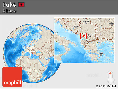 Shaded Relief Location Map of Pukë, within the entire country