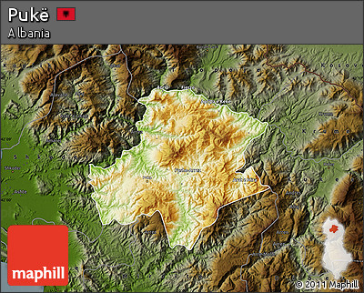 Physical Map of Pukë, darken