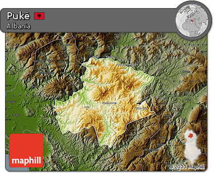 Physical Map of Pukë, darken