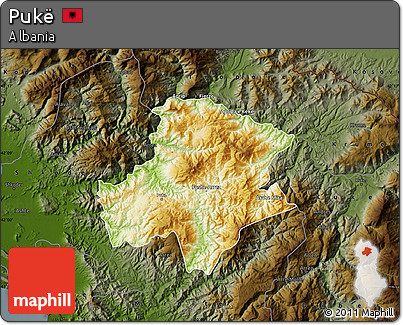 Physical Map of Pukë, darken