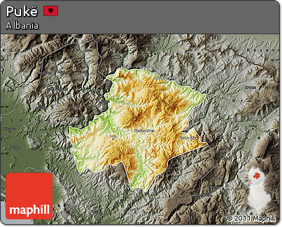 Physical Map of Pukë, darken, semi-desaturated