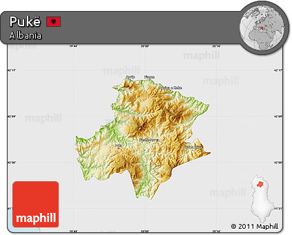 Physical Map of Pukë, single color outside