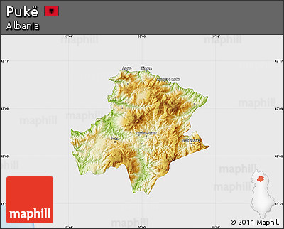 Physical Map of Pukë, single color outside