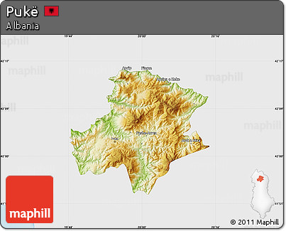 Physical Map of Pukë, single color outside