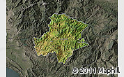 Satellite Map of Pukë, darken, semi-desaturated