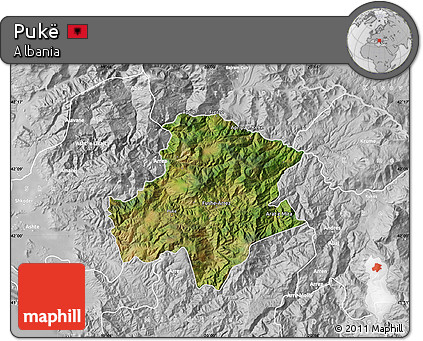 Satellite Map of Pukë, lighten, desaturated