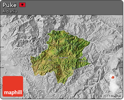 Satellite Map of Pukë, lighten, desaturated