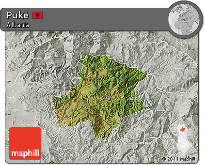 Satellite Map of Pukë, lighten, semi-desaturated