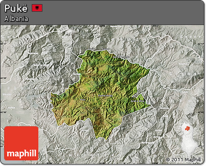 Satellite Map of Pukë, lighten, semi-desaturated