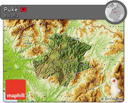 Satellite Map of Pukë, physical outside