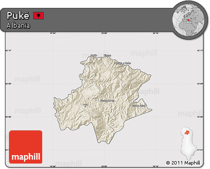 Shaded Relief Map of Pukë, cropped outside