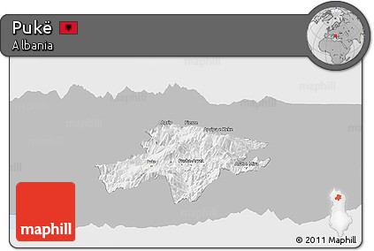 Gray Panoramic Map of Pukë, single color outside