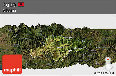Satellite Panoramic Map of Pukë, darken