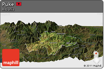 Satellite Panoramic Map of Pukë, darken