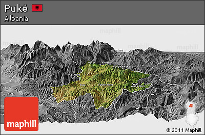 Satellite Panoramic Map of Pukë, desaturated