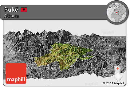 Satellite Panoramic Map of Pukë, desaturated