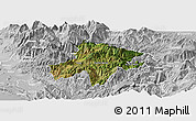 Satellite Panoramic Map of Pukë, lighten, desaturated