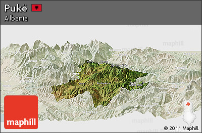 Satellite Panoramic Map of Pukë, lighten