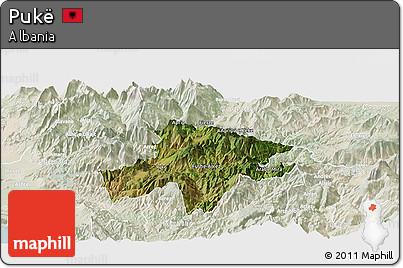 Satellite Panoramic Map of Pukë, lighten