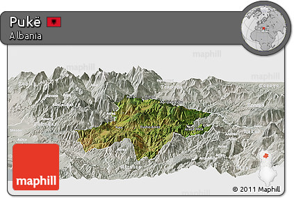 Satellite Panoramic Map of Pukë, lighten, semi-desaturated