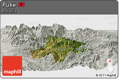 Satellite Panoramic Map of Pukë, lighten, semi-desaturated