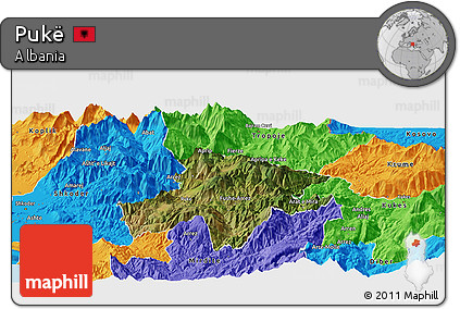 Satellite Panoramic Map of Pukë, political outside