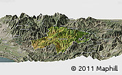 Satellite Panoramic Map of Pukë, semi-desaturated