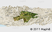 Satellite Panoramic Map of Pukë, shaded relief outside