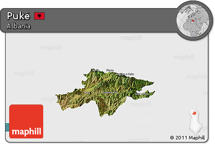 Satellite Panoramic Map of Pukë, single color outside