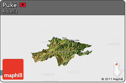 Satellite Panoramic Map of Pukë, single color outside