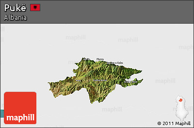 Satellite Panoramic Map of Pukë, single color outside