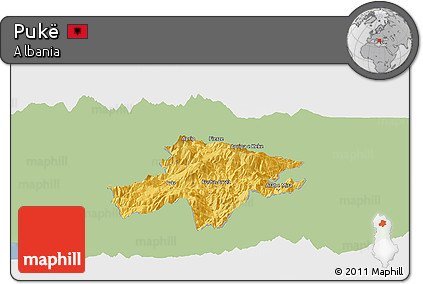 Savanna Style Panoramic Map of Pukë, single color outside