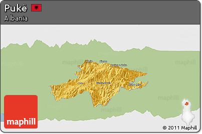 Savanna Style Panoramic Map of Pukë, single color outside