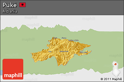 Savanna Style Panoramic Map of Pukë, single color outside