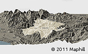 Shaded Relief Panoramic Map of Pukë, darken