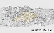 Shaded Relief Panoramic Map of Pukë, desaturated