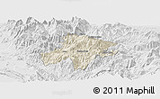 Shaded Relief Panoramic Map of Pukë, lighten, desaturated