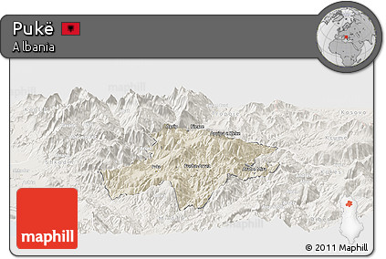Shaded Relief Panoramic Map of Pukë, lighten