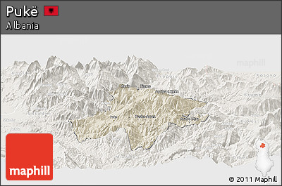 Shaded Relief Panoramic Map of Pukë, lighten