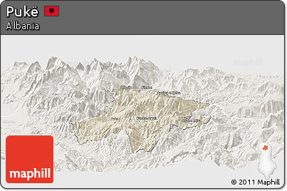 Shaded Relief Panoramic Map of Pukë, lighten
