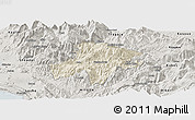 Shaded Relief Panoramic Map of Pukë, semi-desaturated