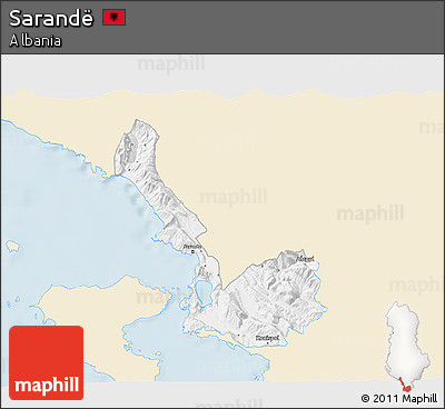 Classic Style 3D Map of Sarandë, single color outside