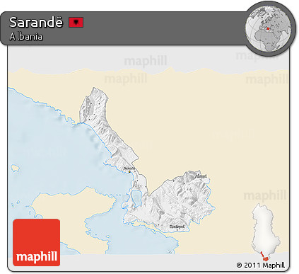 Classic Style 3D Map of Sarandë, single color outside
