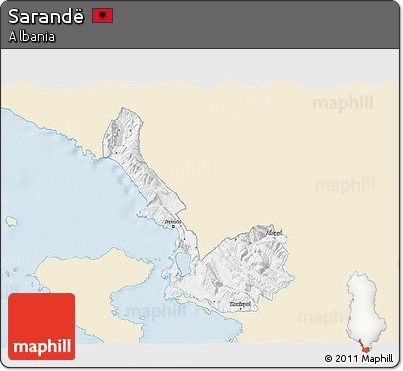 Classic Style 3D Map of Sarandë, single color outside