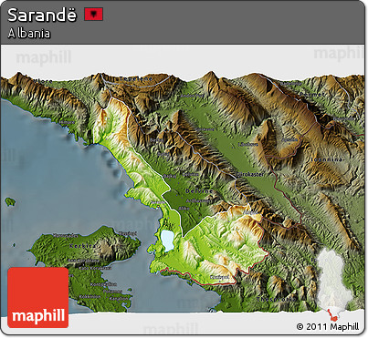 Physical 3D Map of Sarandë, darken