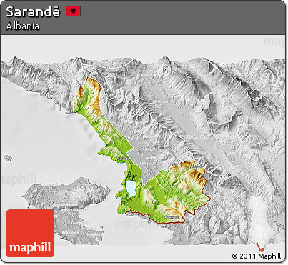 Physical 3D Map of Sarandë, lighten, desaturated